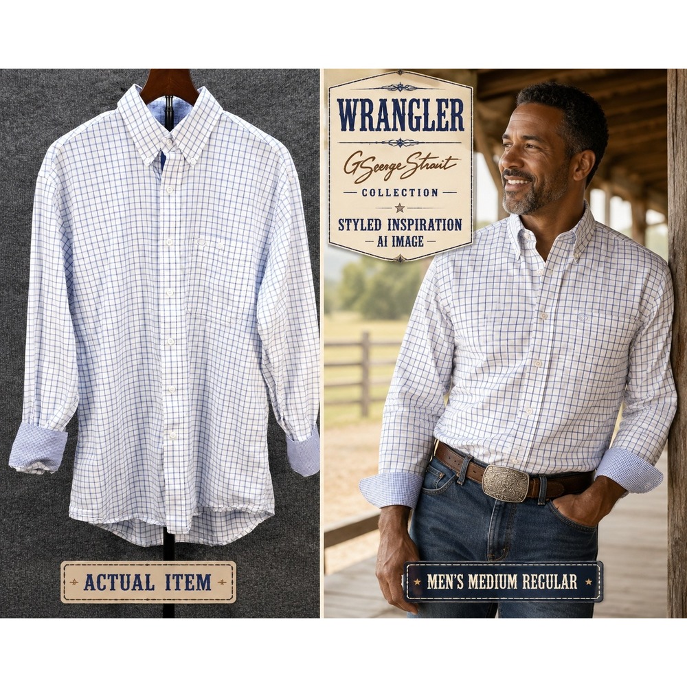 Wrangler George Strait Shirt Mens Blue White Plaid M Excellent Western